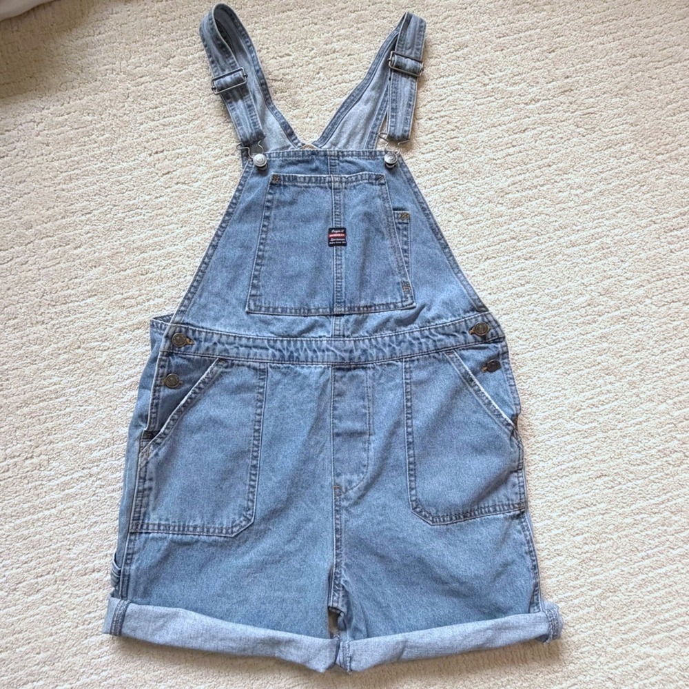 Unionbay Denim Shortalls Med Wash Carpenter Cut-off Overalls Med Grunge Casual‎
